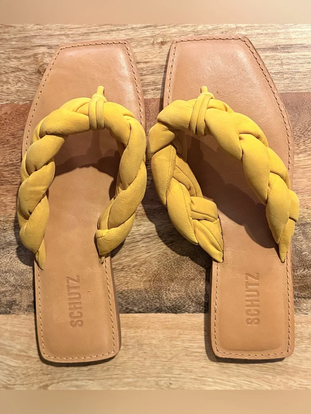 Schutz Cicely Flat Slide Braided Sandals Bright Mary Gold 9.5